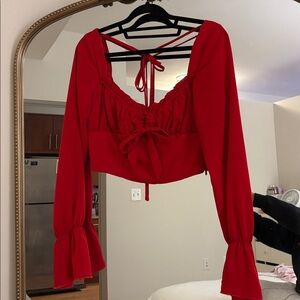 Tiger Mist Scarlet Tie-Front Blouse